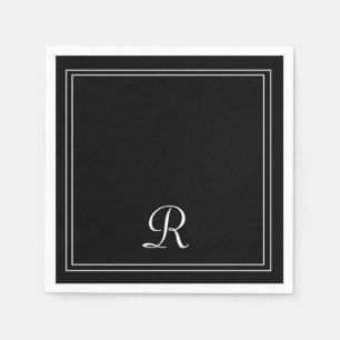 Simple Modern Black & White Stripe Monogram Party  Napkin