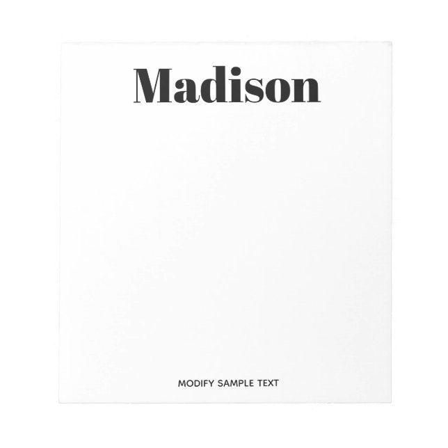 Simple Modern Black White Typography Notepad (Front)