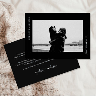 Simple Modern Black White Wedding Romantic Photo Thank You Card