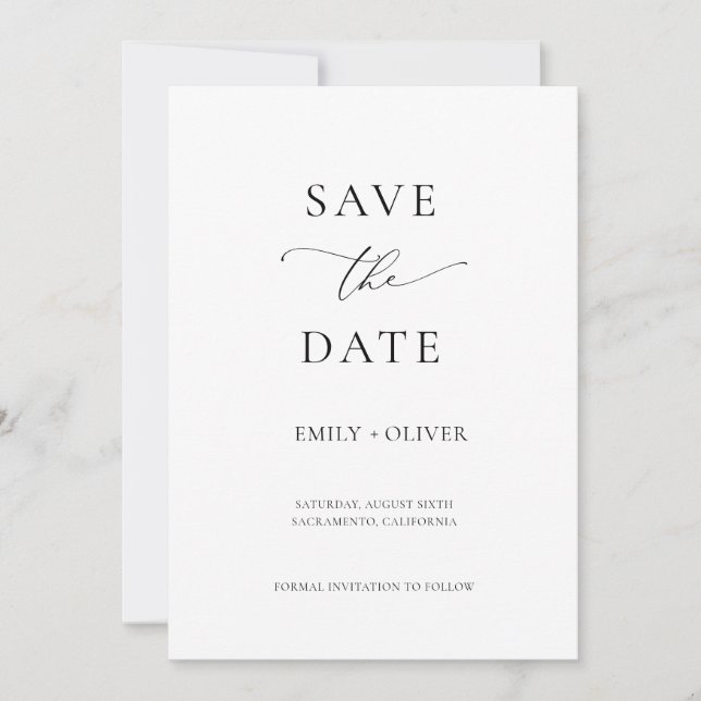 Simple Modern Black & White Wedding Save the Date Invitation (Front)