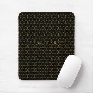 Simple & Modern black yellow honeycomb Custom Name Mouse Pad