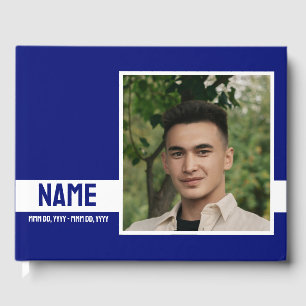 Simple Modern Blue 2 Photo Celebration of Life  Guest Book