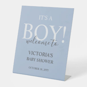 Simple Modern Blue Baby Shower for Boys Welcome Pedestal Sign