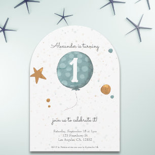 Simple Modern  Blue Balloon 1st Birthday Arch Invitation
