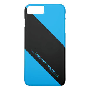 Simple Modern Blue/Black Stripe Personalised Name iPhone 8 Plus/7 Plus Case