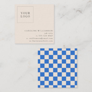 Simple Modern Blue Chequerboard Your Logo Custom Square Business Card