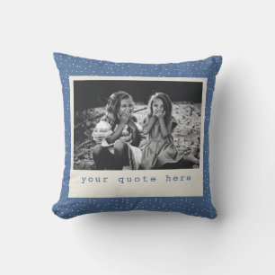 Simple Modern Blue Dots Personalised Quote Photo  Cushion