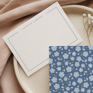Simple Modern Blue Floral Flat Note Card