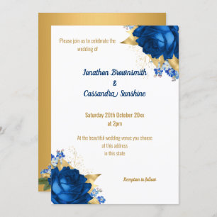 SIMPLE MODERN BLUE FLORAL GOLD WHITE WEDDING INVITATION