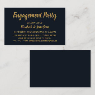 Simple & Modern, Blue/Gold Engagement Party Invite
