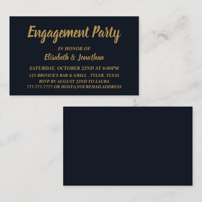 Simple & Modern Blue/Gold Engagement Party Ticket (Front/Back)