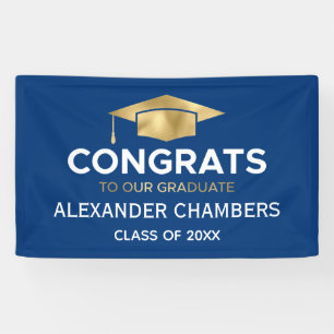 Simple Modern Blue Gold Graduation Banner