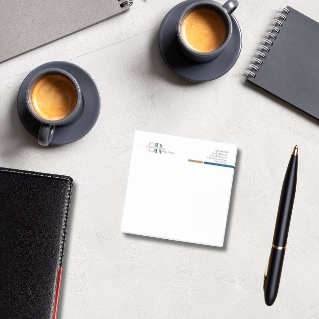 Simple Modern Blue Gold Monogram Post-it Notes (Creator Uploaded)