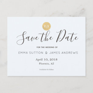 Simple Modern Blue Gold Save the Date Postcard