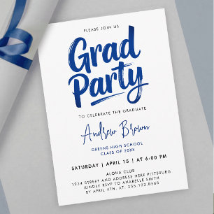 Simple Modern Blue Graduate Brush Ink Calligraphy Invitation