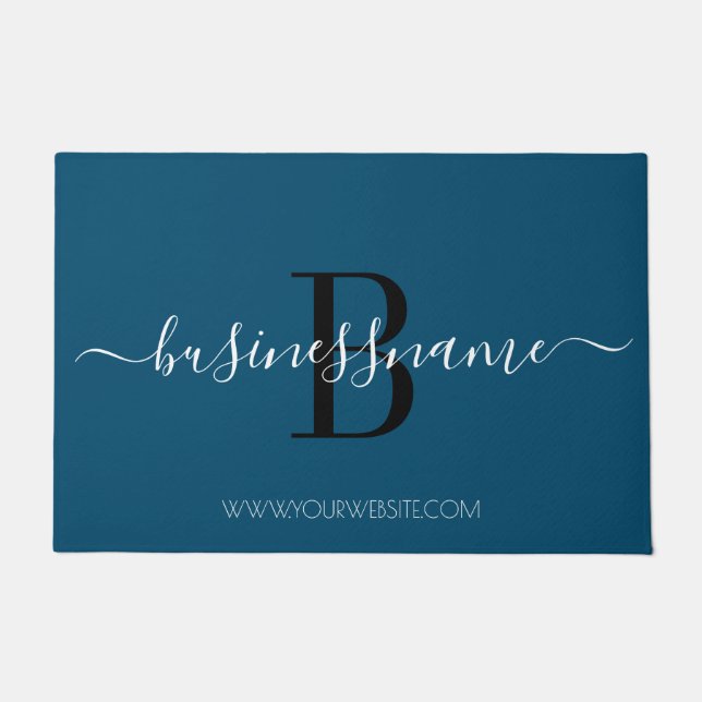 Simple Modern Blue Monogram Custom Business Logo Doormat (Front)