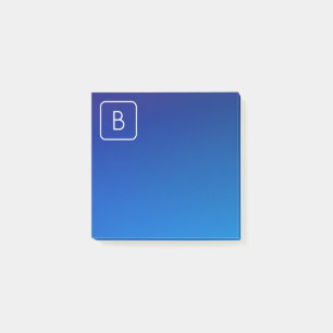 Simple Modern Blue Ombre Gradient & Monogram Post-it Notes