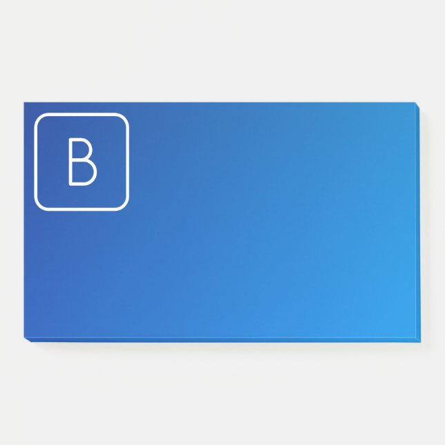 Simple Modern Blue Ombre Gradient & Monogram Post-it Notes (Front)