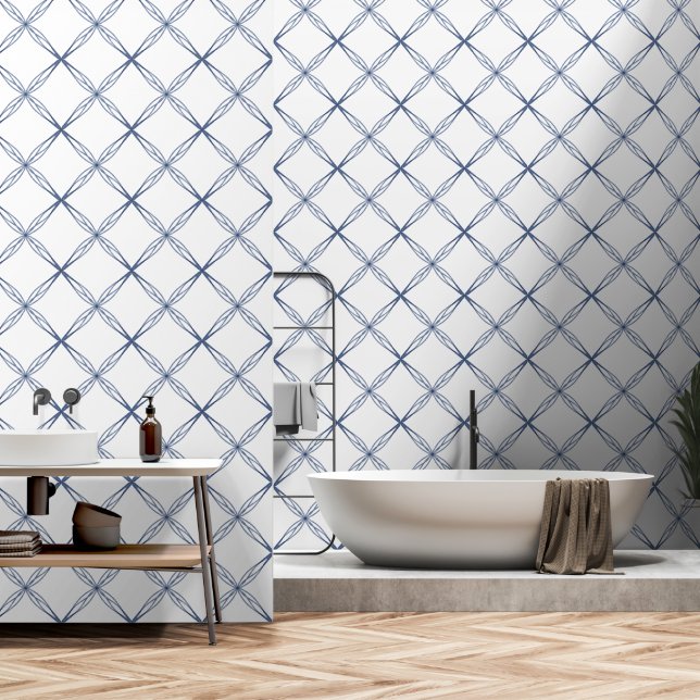Simple Modern Blue Petal Diamond Wallpaper (Bathroom)