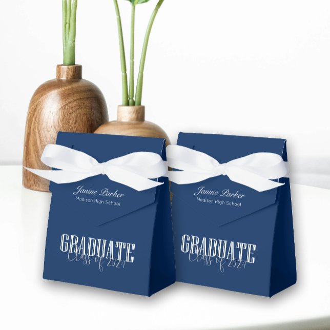 Simple Modern Blue Photo Graduation Party Favour Box (Creator Uploaded)