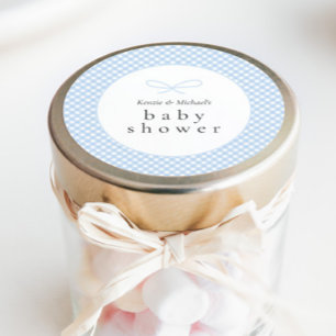 Simple Modern Blue Plaid Bow  Classic Round Sticker
