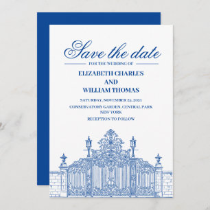 Simple Modern Blue & White Save The Date Invitation
