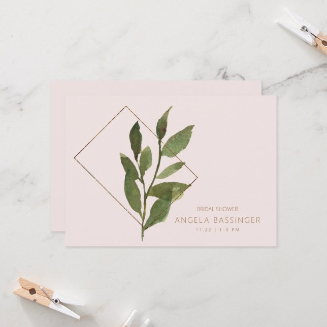 Simple Modern Blush Botanical Bridal Shower Invitation (Front/Back In Situ)
