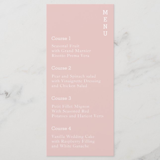 Simple Modern Blush  Menu (Front)