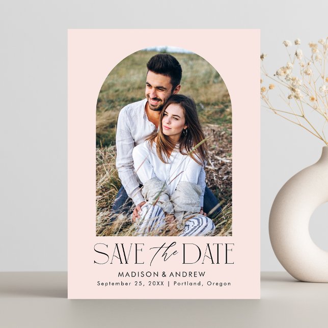 Simple Modern Blush Pink Arch Photo Save The Date (Creator Uploaded)