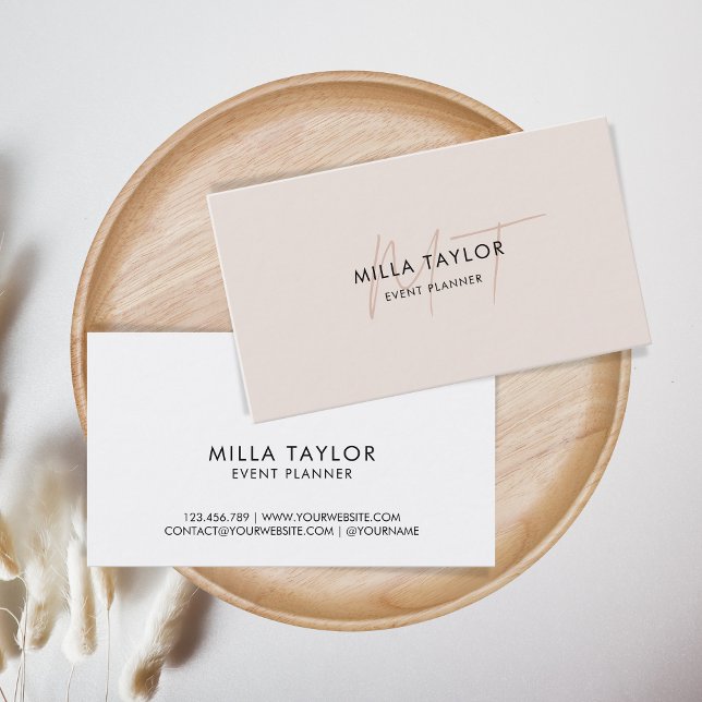 Simple Modern Blush Pink Monogram Feminine Logo Business Card (Creator Uploaded)