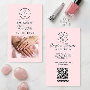 Simple Modern Blush Pink Nail QR Code Social Media Business Card