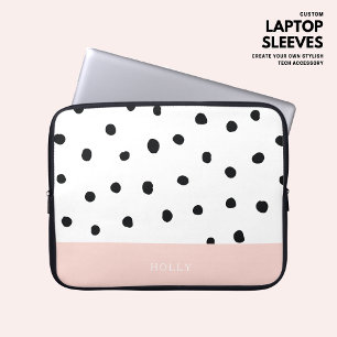 Simple Modern Blush Pink Polka Dot Personalised Laptop Sleeve