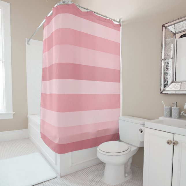 Simple Modern Blush Pink Textured Stripes Pattern Shower Curtain (In Situ)
