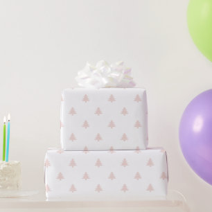 Simple modern blush pink white Christmas trees Wrapping Paper