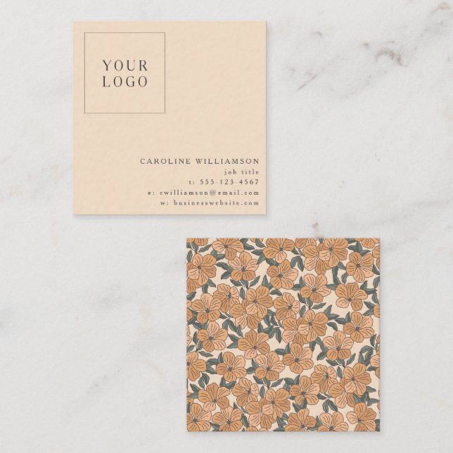 Simple Modern Boho Floral Logo Feminine Square Business Card (Front/Back)