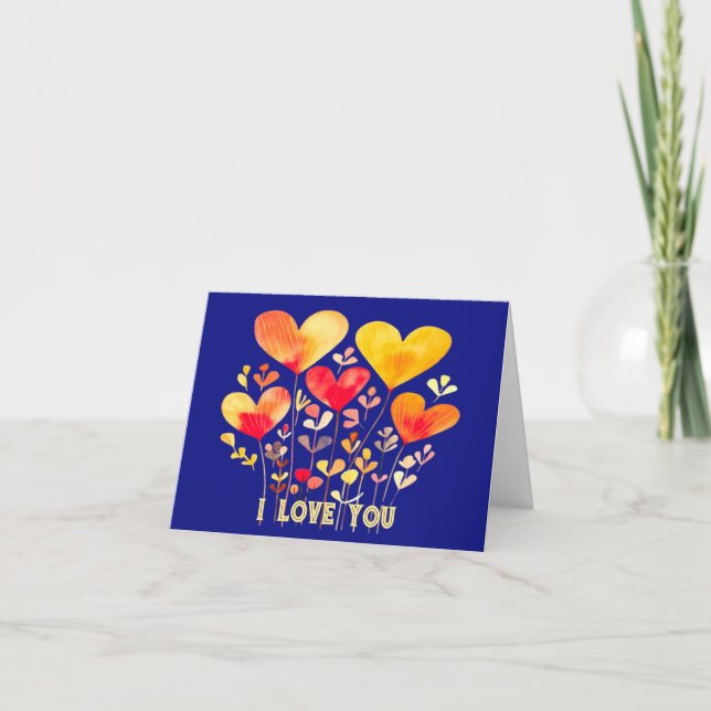 SIMPLE MODERN BOHO HEART PETALS "I LOVE YOU"  CARD (Front)