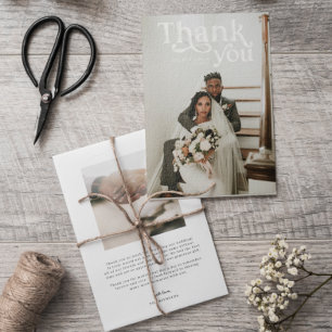 Simple Modern Boho Photo Wedding Thank You Card