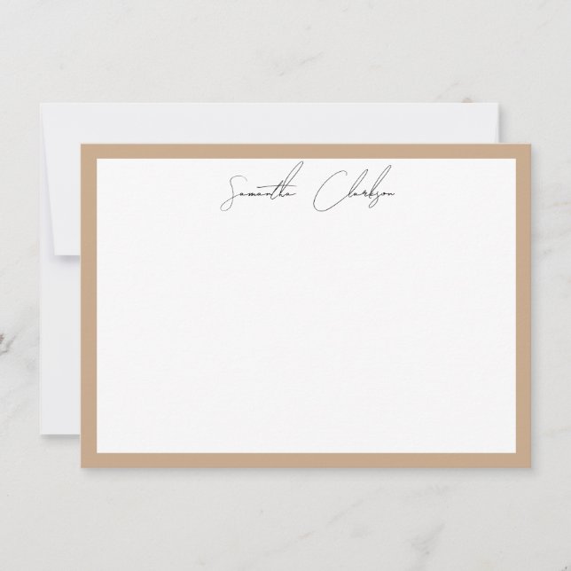 Simple Modern Boho Tan Border Handwritten Script Card (Front)