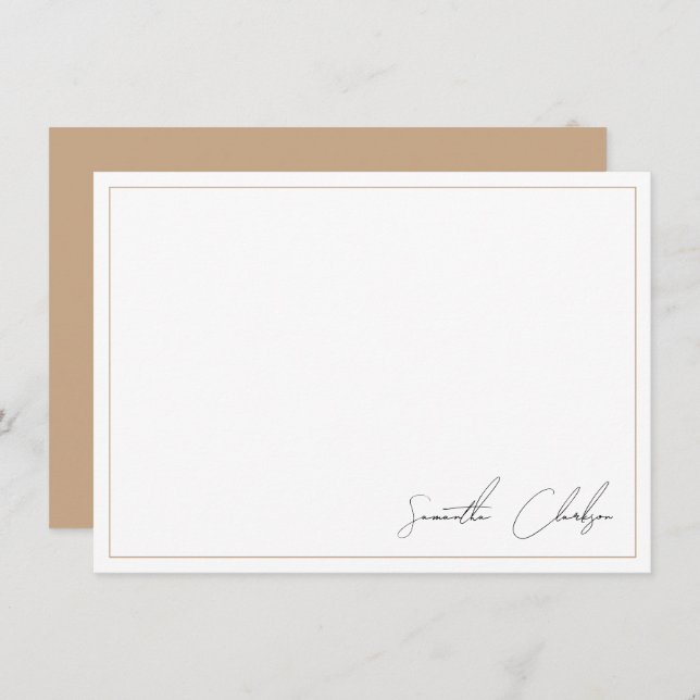 Simple Modern Boho Tan Border Handwritten Script Card (Front/Back)