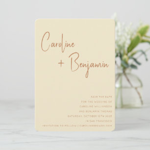 Simple Modern Boho Terracotta Cream Script Wedding Save The Date