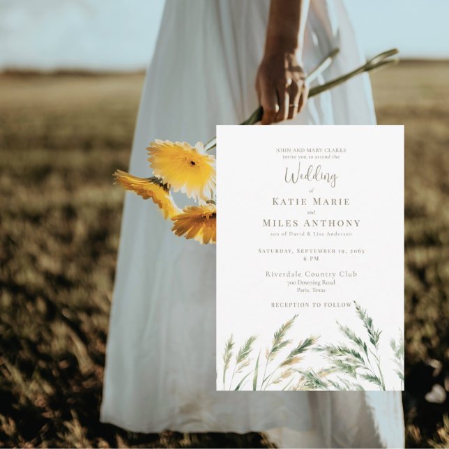 Simple Modern Boho Watercolor Grass Wedding  Invitation (Creator Uploaded)