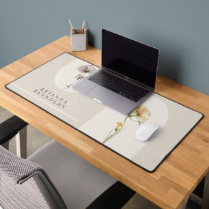 Simple Modern Boho Wildflowers on Beige Desk Mat