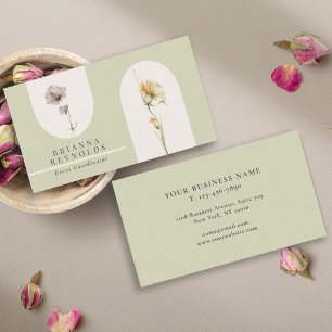 Simple Modern Boho Wildflowers on Sage Green Business Card