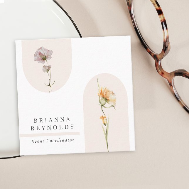 Simple Modern Boho Wildflowers on White Square Business Card (Creator Uploaded)