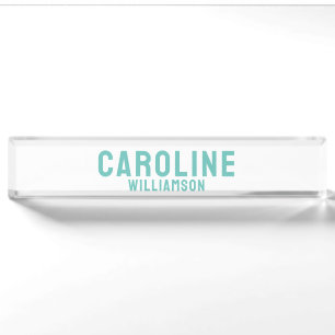 Simple Modern bold fun retro bright mint aqua Nameplate