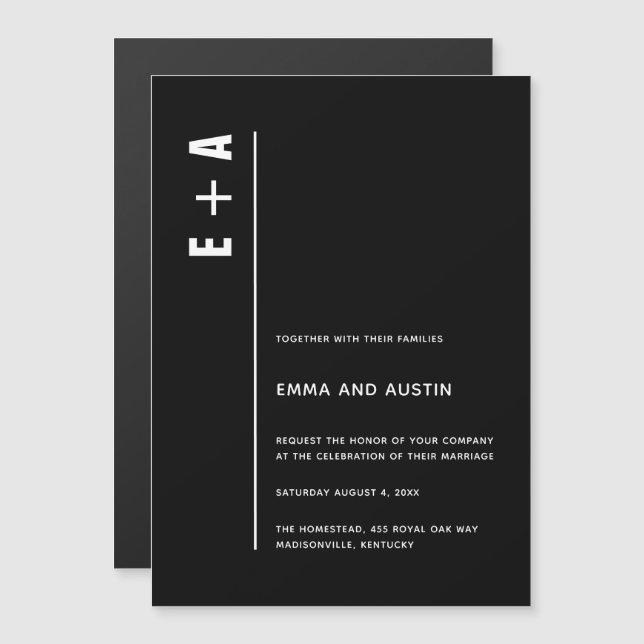 Simple Modern Bold Minimalist Initials Wedding Magnetic Invitation (Front/Back)