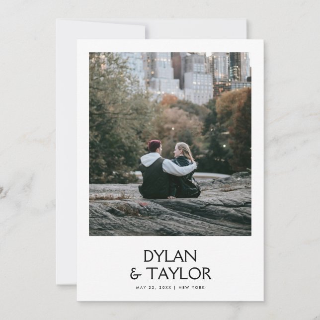 Simple Modern Bold Name Framed 2-Photo  Save The Date (Front)