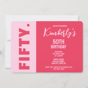 Simple Modern Bold Pink & Red 50th Birthday Invitation