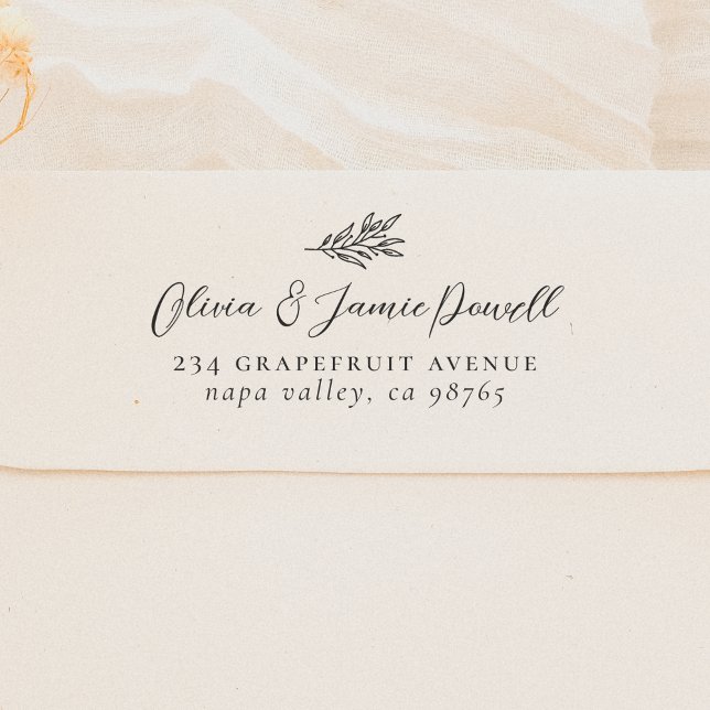 Simple Modern Botanical Couple's Wedding Address Rubber Stamp (Creator Uploaded)