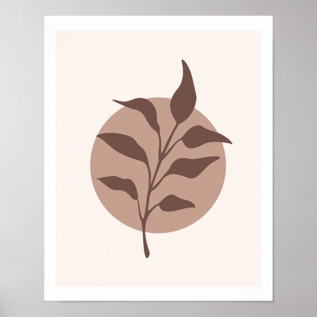 Simple Modern Botanical Flower Leaf on Tan Circle Poster (Front)